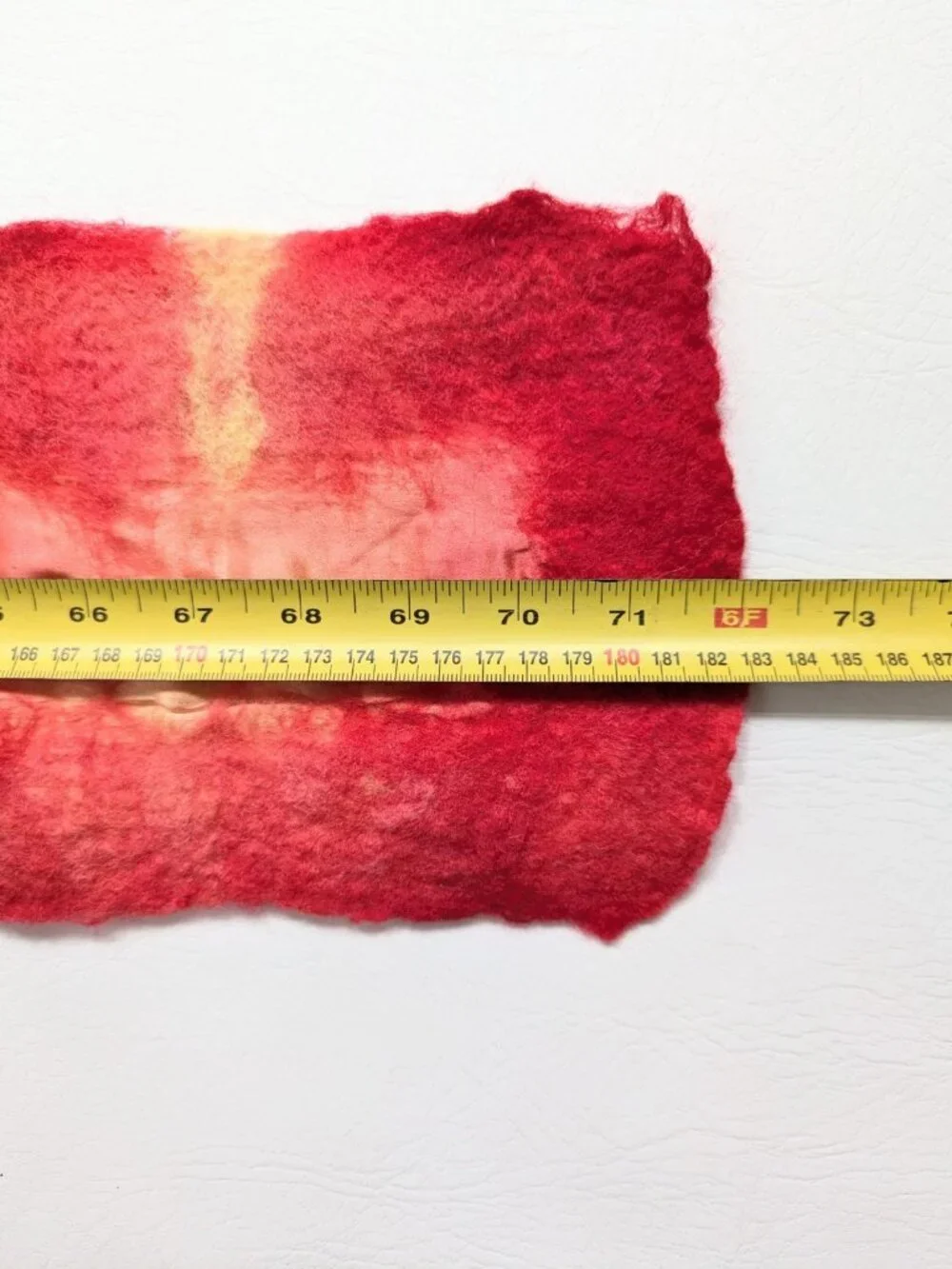 Handmade Wool Wet Felted and Silk Scarf Long OOAK Red Orange Yellow Boho